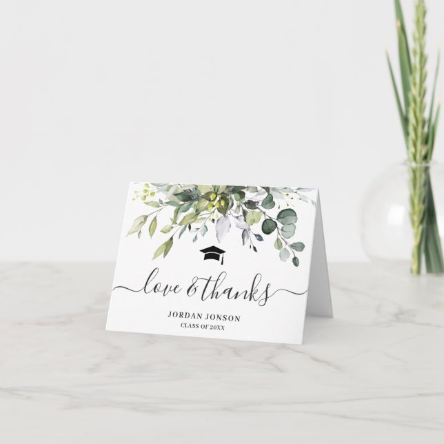 PHOTO Elegant Eucalyptus Greenery Graduation Thank You Card (Front)
