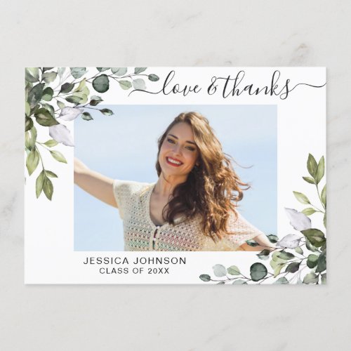 PHOTO Elegant Eucalyptus Greenery Graduation Thank You Card - Simple Elegant Eucalyptus Greenery Graduation Thank You Card.
For further customization, please click the "Customize" link and use our  tool to design this template. 
If you need help or matching items, please contact me.