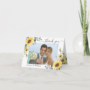 PHOTO Elegant Eucalyptus Sunflowers Greenery Thank You Card