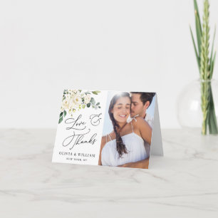 PHOTO Elegant Eucalyptus White Roses Floral Letterpress Thank You Card