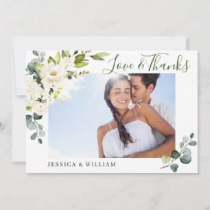 PHOTO Elegant Eucalyptus White Roses Floral Thank You Card