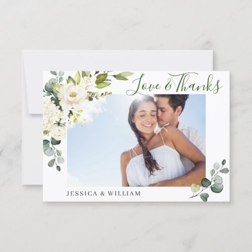 PHOTO Elegant Eucalyptus White Roses Floral Thank You Card