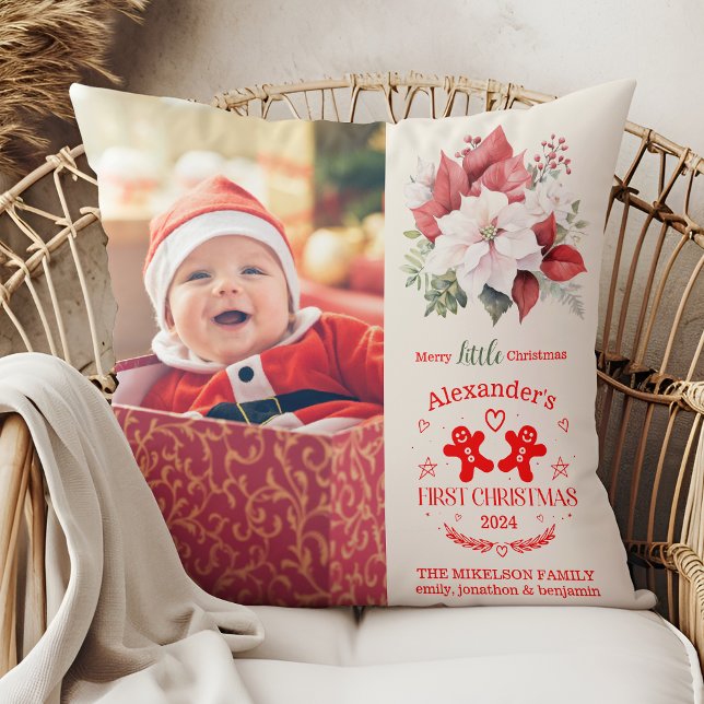 Photo Elegant Floral Baby's First Christmas Throw Pillow (Creator Uploaded)