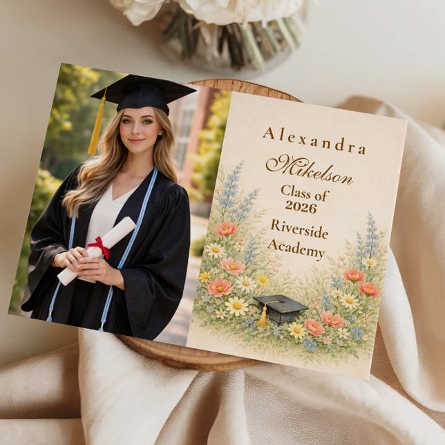 Photo Elegant Floral Graduation Party Celebration Announcement (Creator Uploaded)