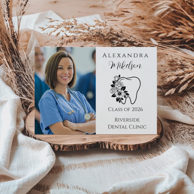 Photo Elegant Floral Tooth Dental Graduation Announcement (Creator Uploaded)