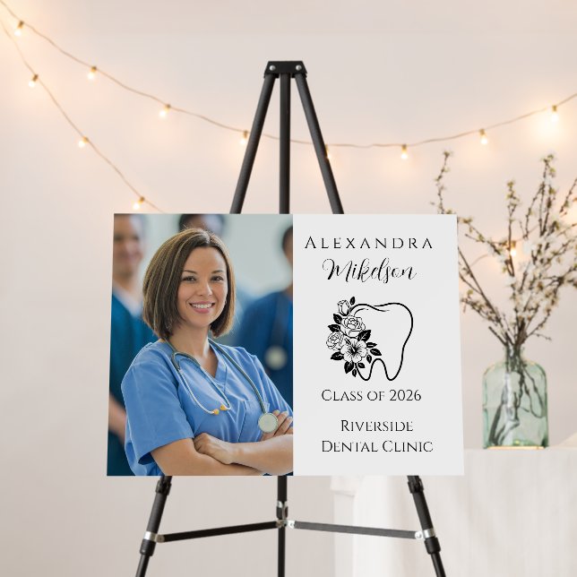 Photo Elegant Floral Tooth Dental Graduation Foam Board (In Situ (Stand))