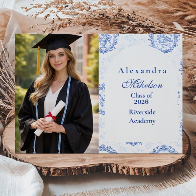 Photo Elegant French Toile Graduation Party Announcement (Creator Uploaded)