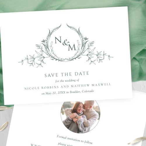 Photo Elegant Green Monogram Wedding Save The Date