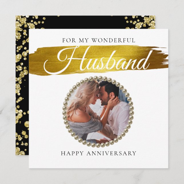 Photo Elegant Husband Wedding Anniversary Card (Front/Back)