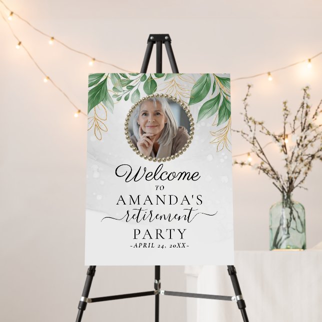 Photo Elegant Leaves Retirement Party Welcome Sign (In Situ (Stand))