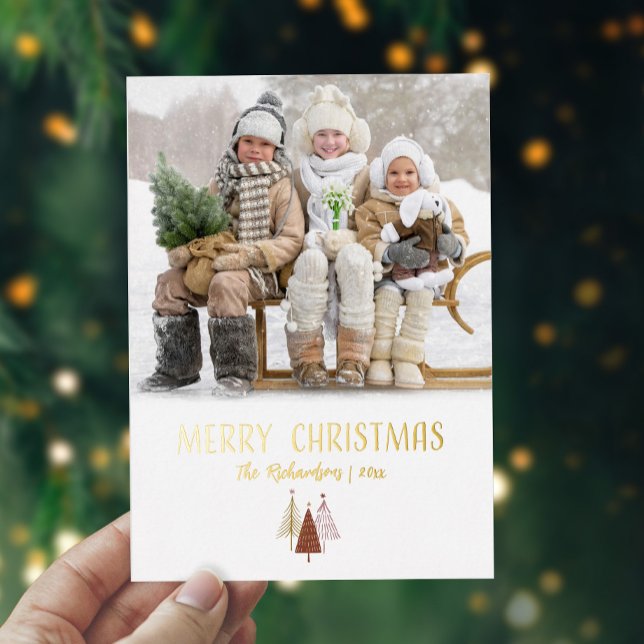 Photo Elegant Merry Christmas Script Gold Modern Foil Holiday Card (Creator Uploaded)