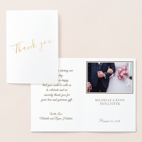 Photo Elegant Message Thank you Wedding Photo Foil Card