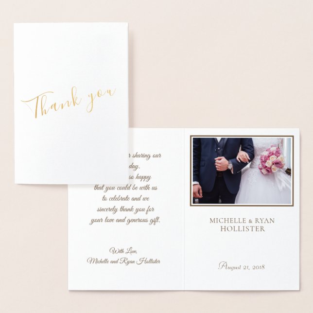 Photo Elegant Message Thank you Wedding Photo Foil Card (Display)