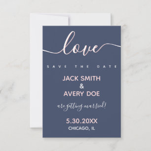 Photo Elegant & Modern Love Script Navy & Blush Save The Date