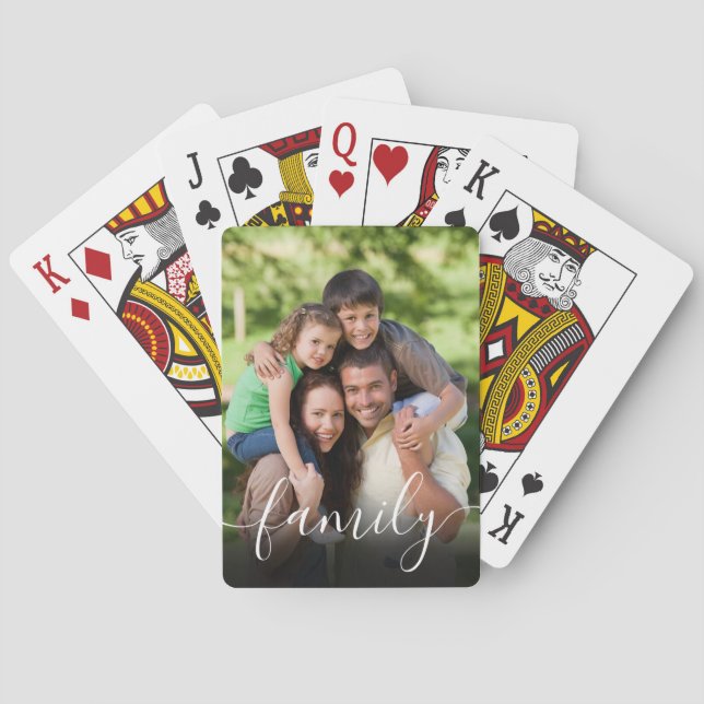 Photo Elegant Modern Script Family Poker Cards (Back)