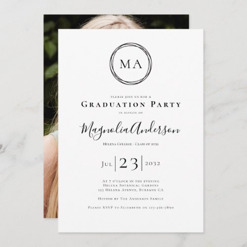 Photo Elegant Monogram Graduation Party Invitation