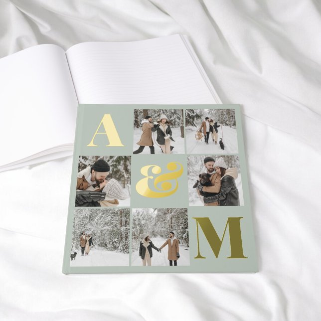 Photo Elegant Monogram Sage Green Foil Guest Book (Creator Uploaded)