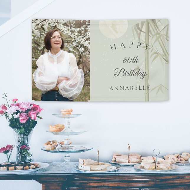 Photo Elegant Oriental Bamboo 60th Birthday Party Banner (Photo Elegant Oriental Bamboo 60th Birthday Party Banner)