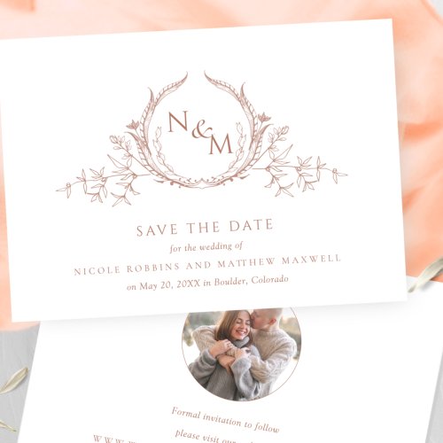 Photo Elegant Peach Monogram Wedding Save The Date