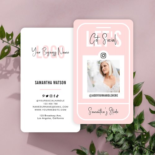 Photo Elegant Photography Feminine Pink Instagram Business Card