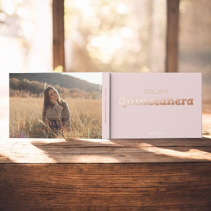 Photo Elegant Pink Birthday Quinceanera Foil Guest Book