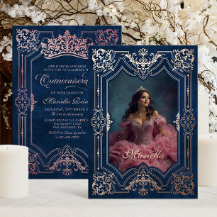 Photo Elegant Pink Crown Tiara Royal Quinceanera  Foil Invitation