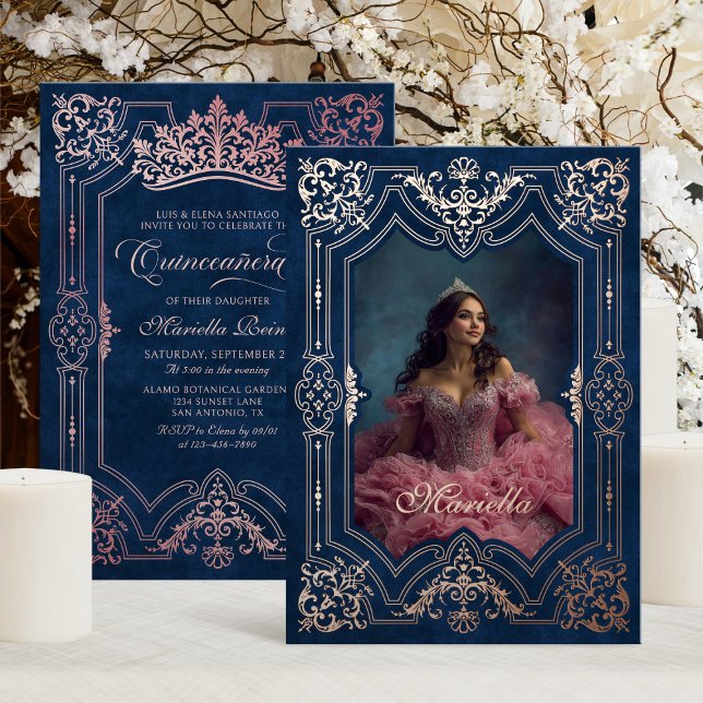Photo Elegant Pink Crown Tiara Royal Quinceanera  Foil Invitation (Creator Uploaded)