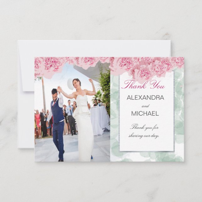 Photo Elegant Pink Wedding Thank You Postcard (Front)