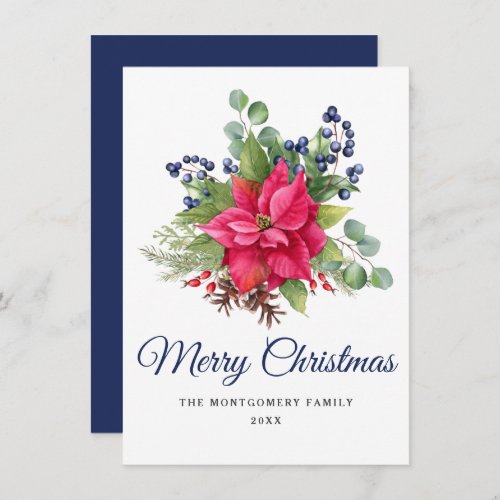 Photo Elegant Poinsettia Blue 2022 Holiday Card