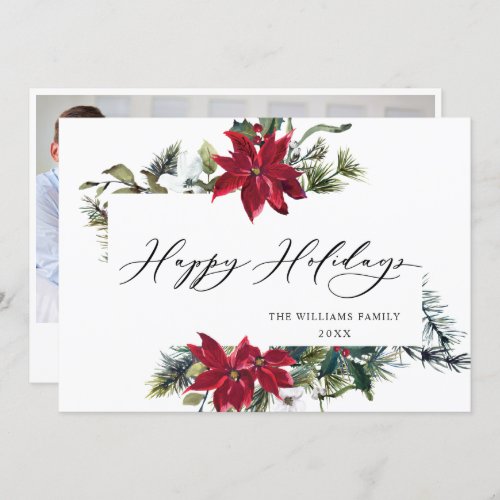 PHOTO Elegant Poinsettia Christmas Greeting Holiday Card