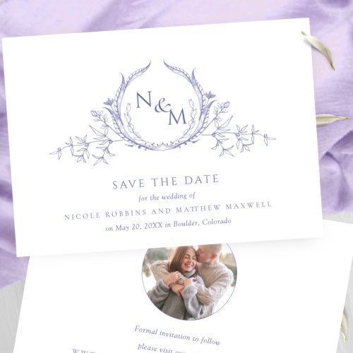 Photo Elegant Purple Monogram Wedding Save The Date