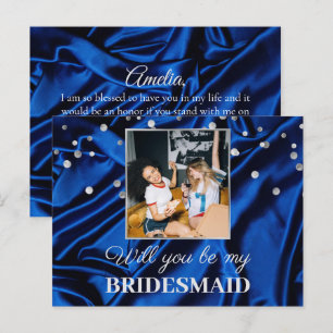 Photo Elegant Royal Blue Will You Be My Bridesmaid Postcard