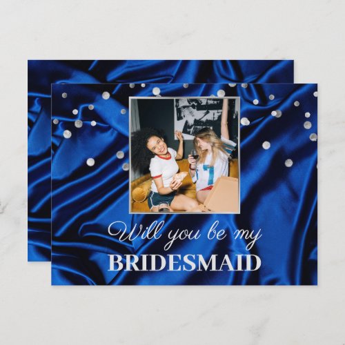 Photo Elegant Royal Blue Will You Be My Bridesmaid Postcard