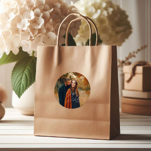 Photo Elegant Script Boho Wedding  Classic Round Sticker