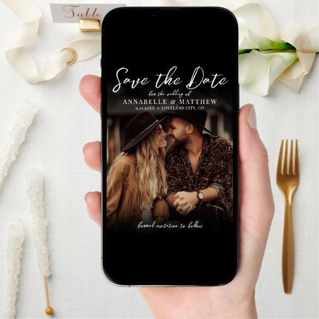 Photo Elegant Script Boho Wedding Save The Date (Front Digital)