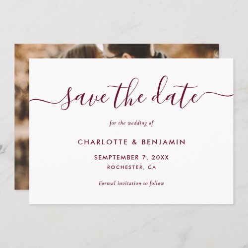 Photo Elegant Script Burgundy Wedding Announcement