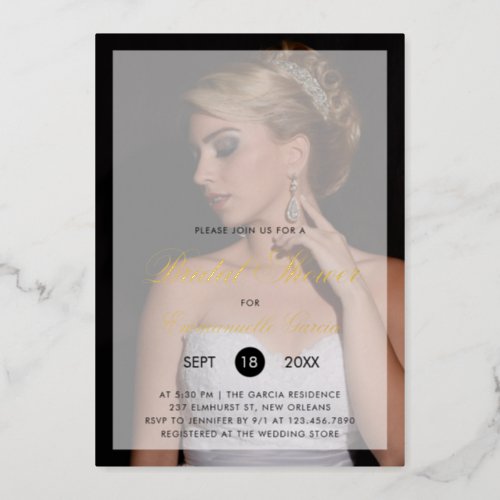 Photo Elegant Script Modern Bridal Shower Gold Foil Invitation