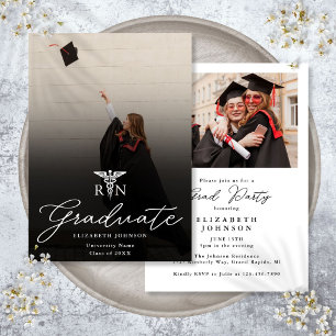 Photo Elegant Script RN Nursing Graduation Party Invitation
