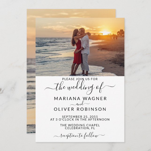 Photo Elegant Script Wedding Invitation (Front/Back)