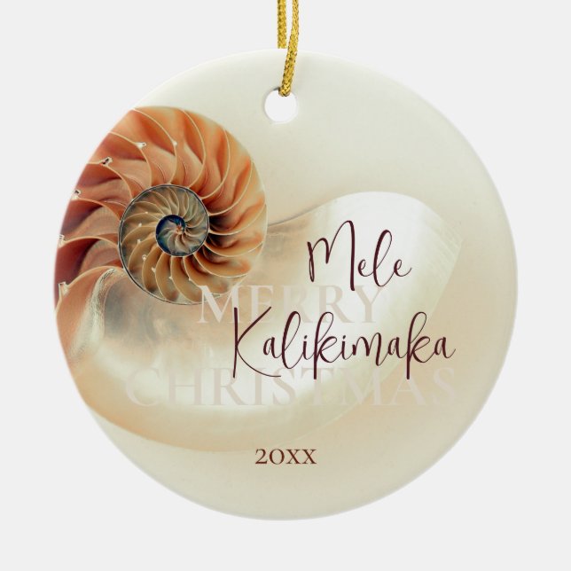 PHOTO Elegant Shell Mele Kalikimaka  Ceramic Ornament (Front)