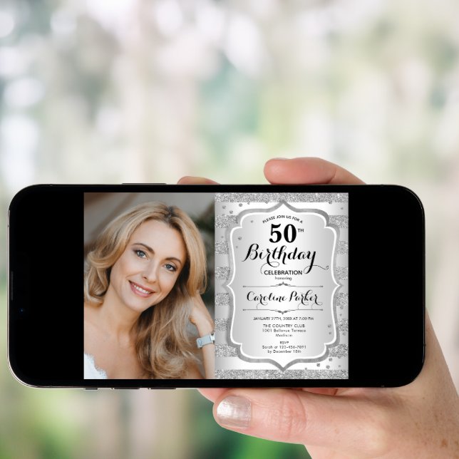 Photo Elegant Silver 50th Birthday Invitation (Front Digital)
