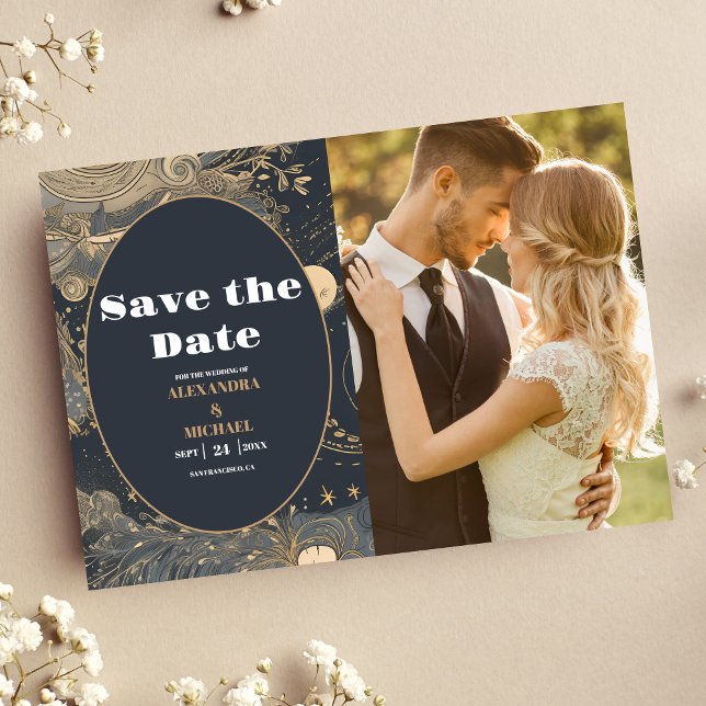 Photo Elegant Silver Gold Celestial Wedding Save The Date (Creator Uploaded)