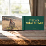 Photo Elegant Simple Bridal Shower Green Foil Guest Book<br><div class="desc">Introducing our personalized bridal shower guest book. On the front,  the bride’s name and the heading "Bridal Shower" are elegantly displayed in tall serif font in real foil. On the back,  add your photo for a beautiful and personal touch.</div>