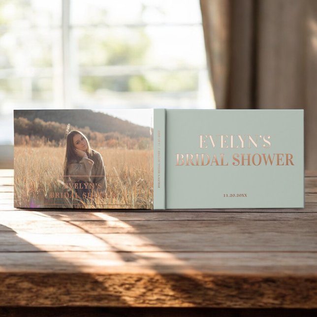 Photo Elegant Simple Bridal Shower Green Foil Guest Book (Creator Uploaded)