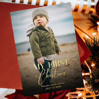 Photo Elegant Simple My First Christmas Foil Holiday Card