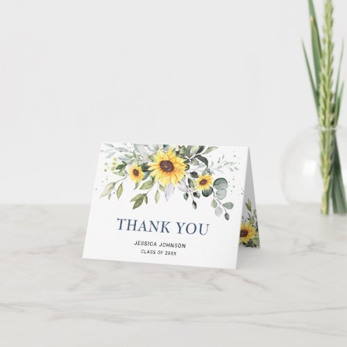 PHOTO Elegant Sunflowers Eucalyptus Graduation Thank You Card - Sunflowers Eucalyptus Rustic Graduation Thank You Card. 
For further customization, please click the "customize further" link and use our design tool to modify this template. 
If you need help or matching items, please contact me.