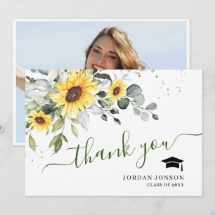 PHOTO Elegant Sunflowers Eucalyptus Graduation Thank You Card