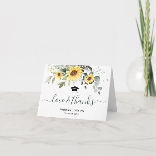 PHOTO Elegant Sunflowers Eucalyptus Graduation Thank You Card