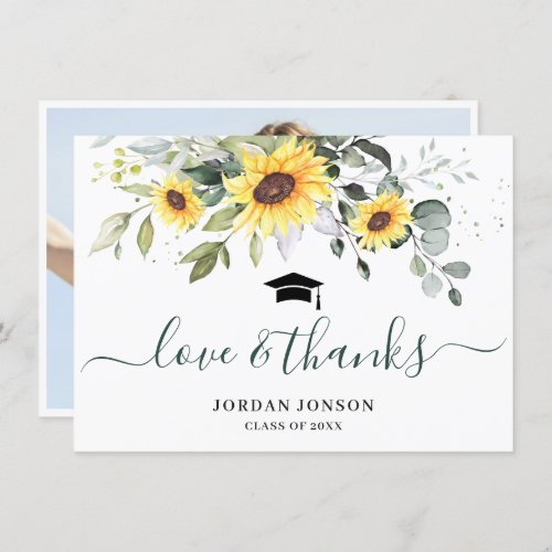 PHOTO Elegant Sunflowers Eucalyptus Graduation Thank You Card - Elegant Sunflowers Eucalyptus Foliage Graduation Thank You Card.
For further customization, please click the "Customize" link and use our  tool to design this template. 
If you need help or matching items, please contact me.