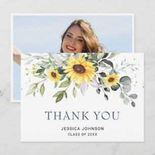PHOTO Elegant Sunflowers Eucalyptus Graduation Thank You Card